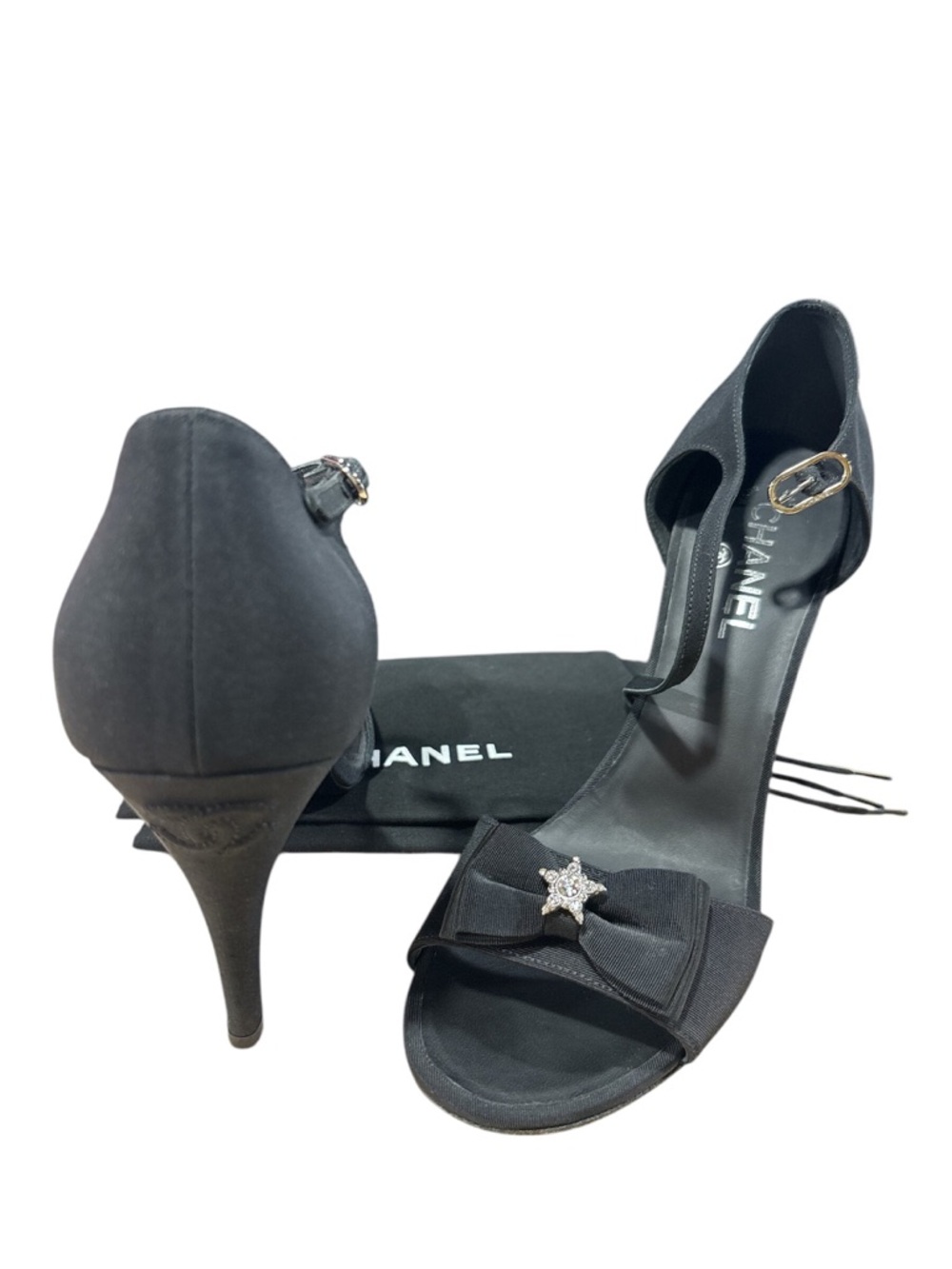 CHANEL Black Bow Star Crystal Ankle-Strap Heels - Picture 2 of 5
